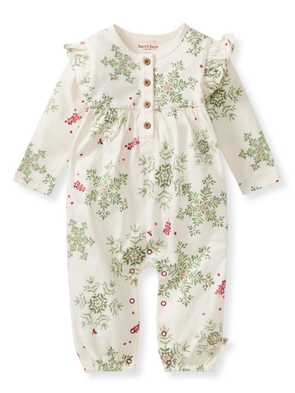 Burt's Bees Cream Baby Romper with Green Foliage and Red Berry Accents 6-9 month